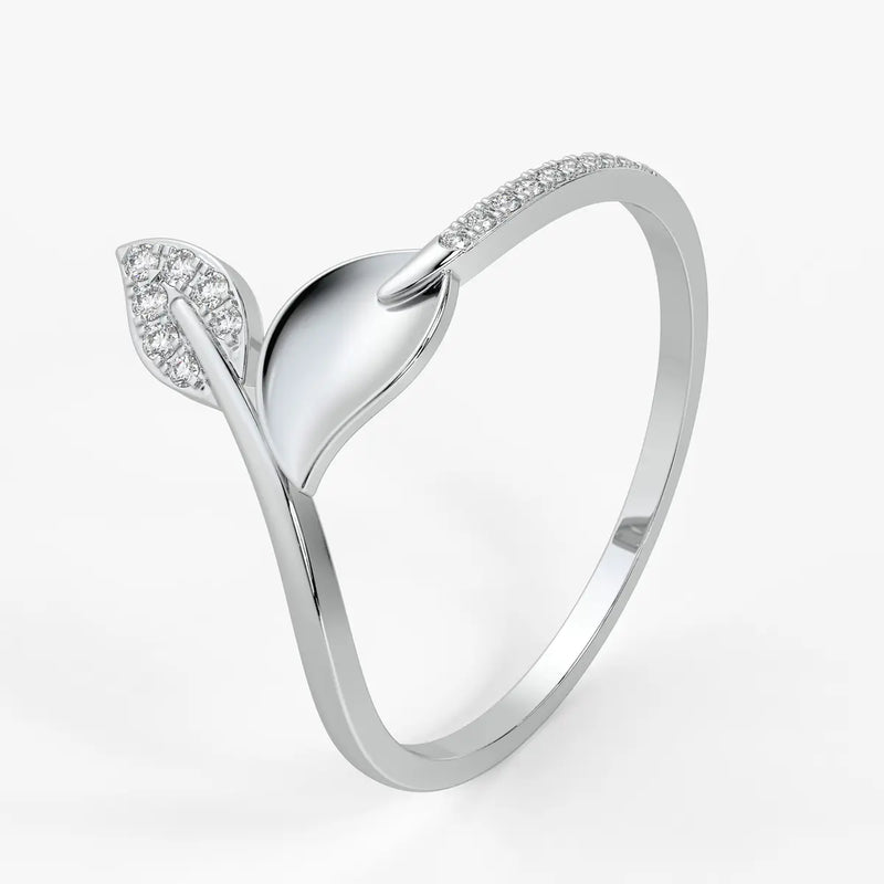 Twin Leaf Accent Ladies Ring