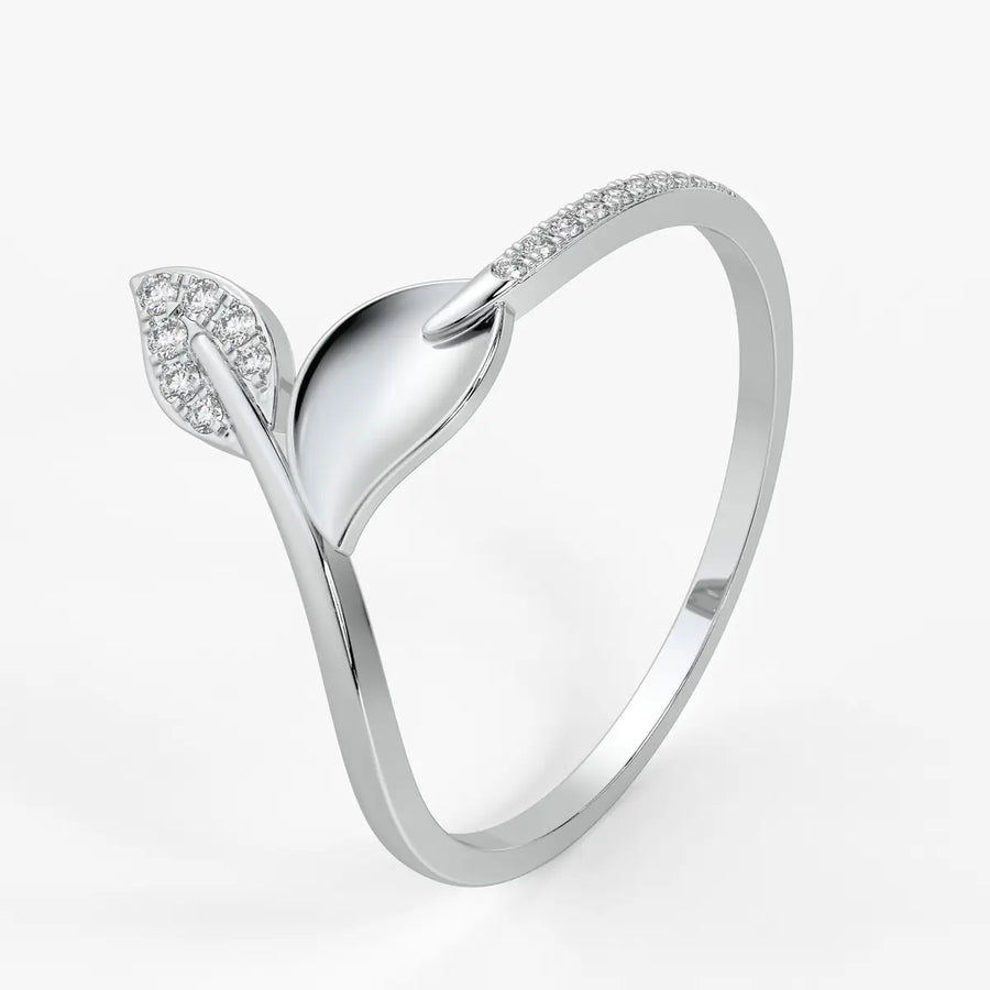 Twin Leaf Accent Ladies Ring