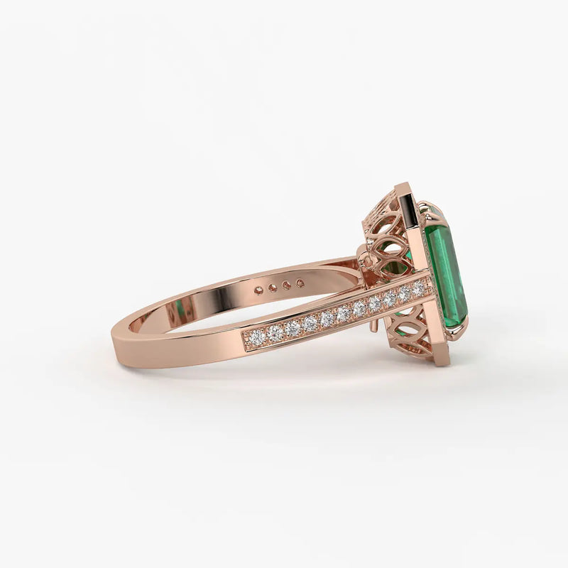 Emerald Halo Ladies Ring