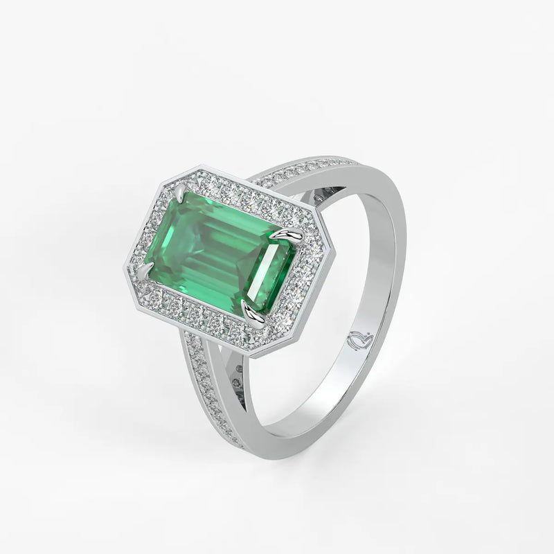 Emerald Halo Ladies Ring