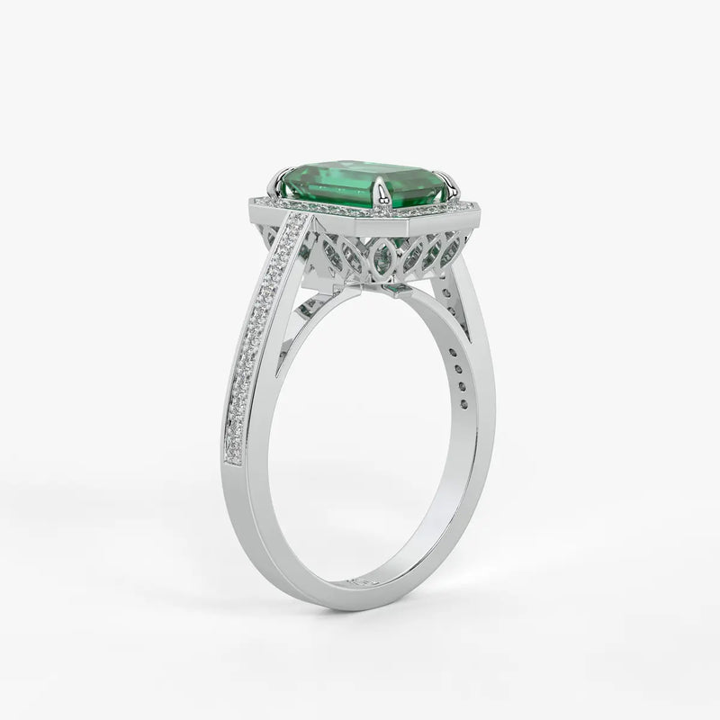 Emerald Halo Ladies Ring
