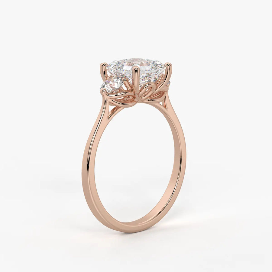 Emerald Trio Solitaire Ladies Ring
