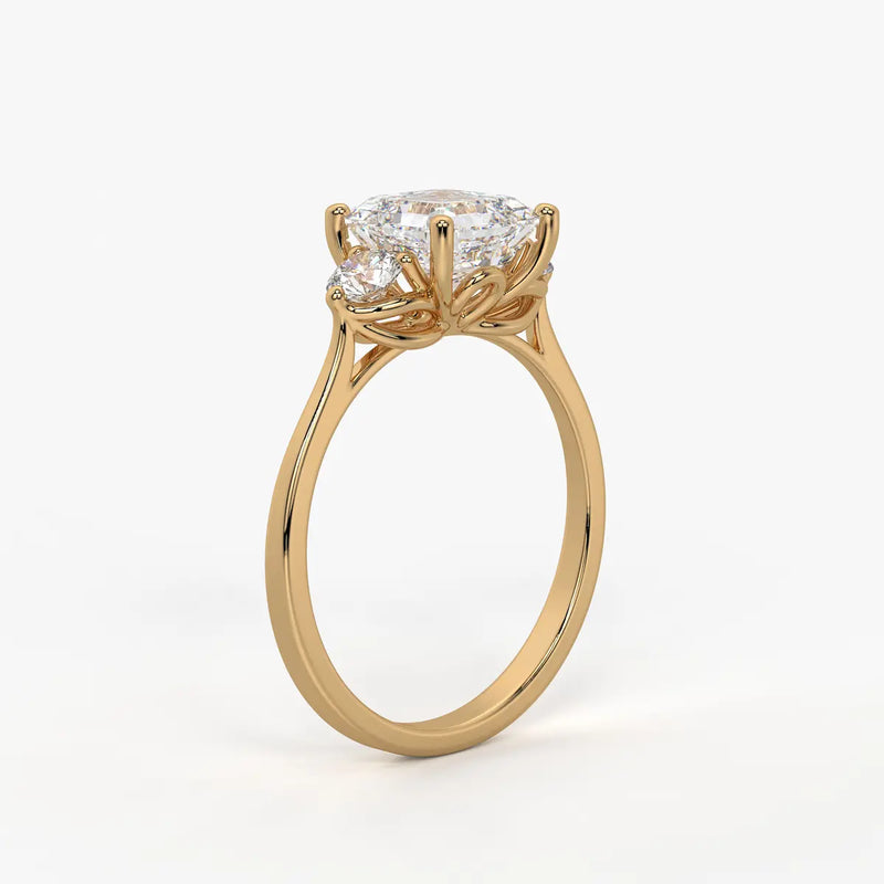 Emerald Trio Solitaire Ladies Ring
