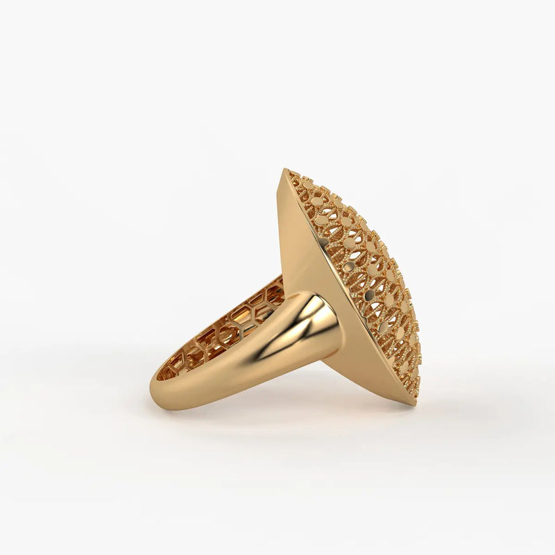 Oval Honeycomb Filigree Ladies Ring