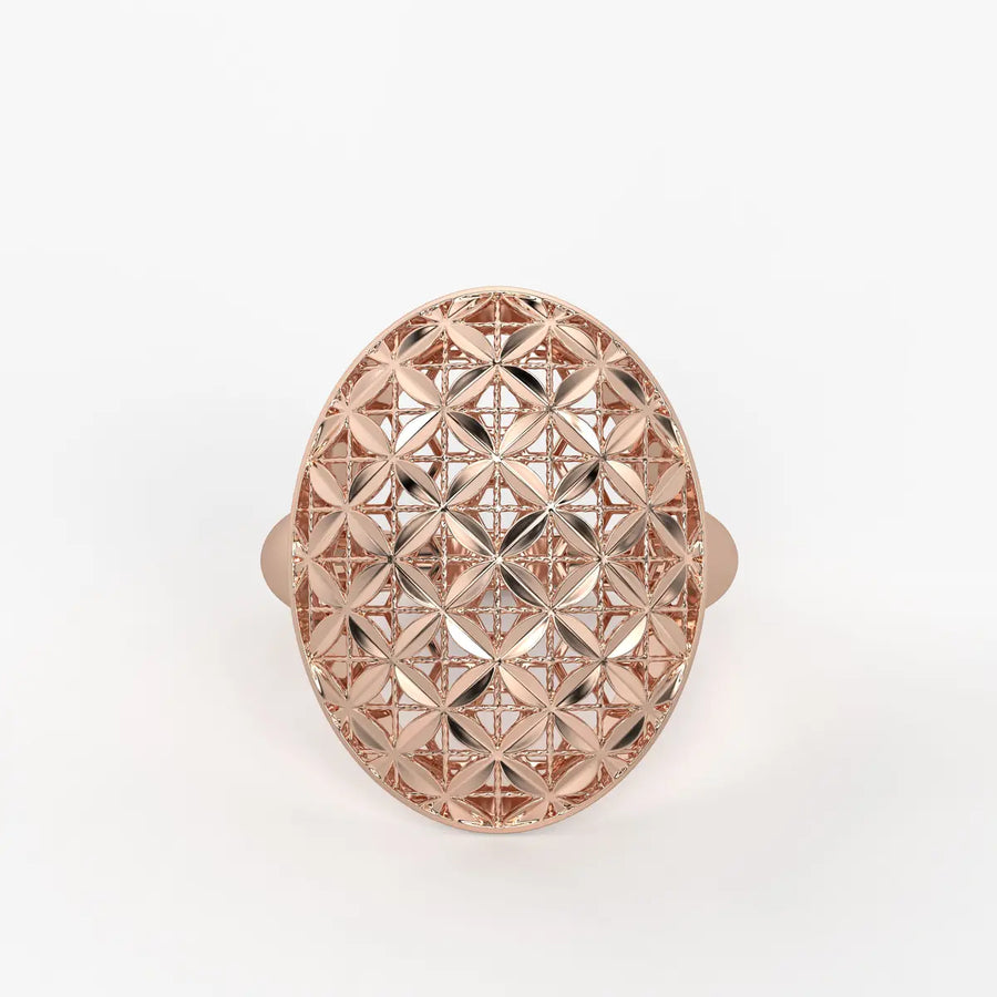 Floral Lattice Oval Ladies Ring