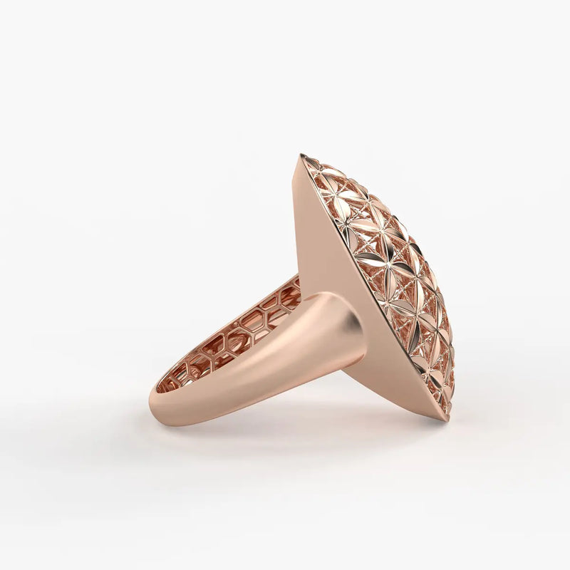 Floral Lattice Oval Ladies Ring
