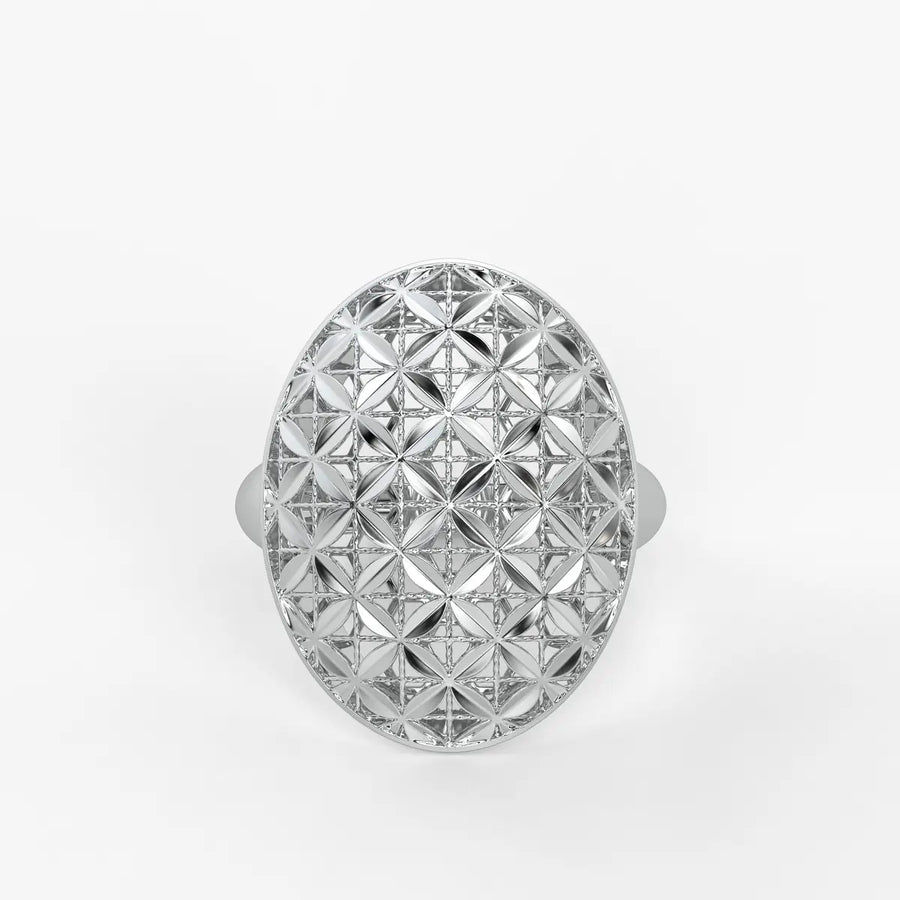 Floral Lattice Oval Ladies Ring