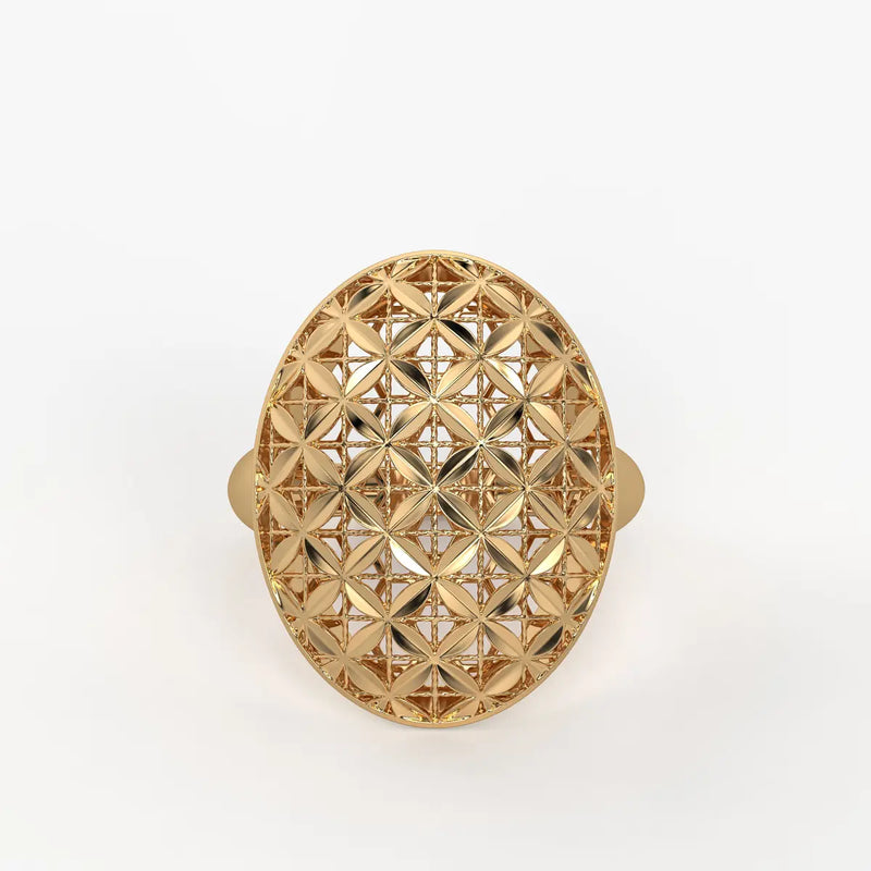 Floral Lattice Oval Ladies Ring