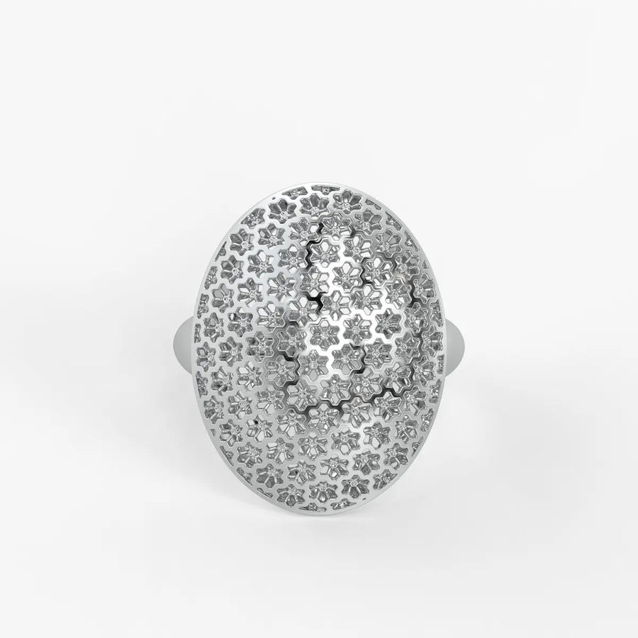 Floral Honeycomb Oval Ladies Ring