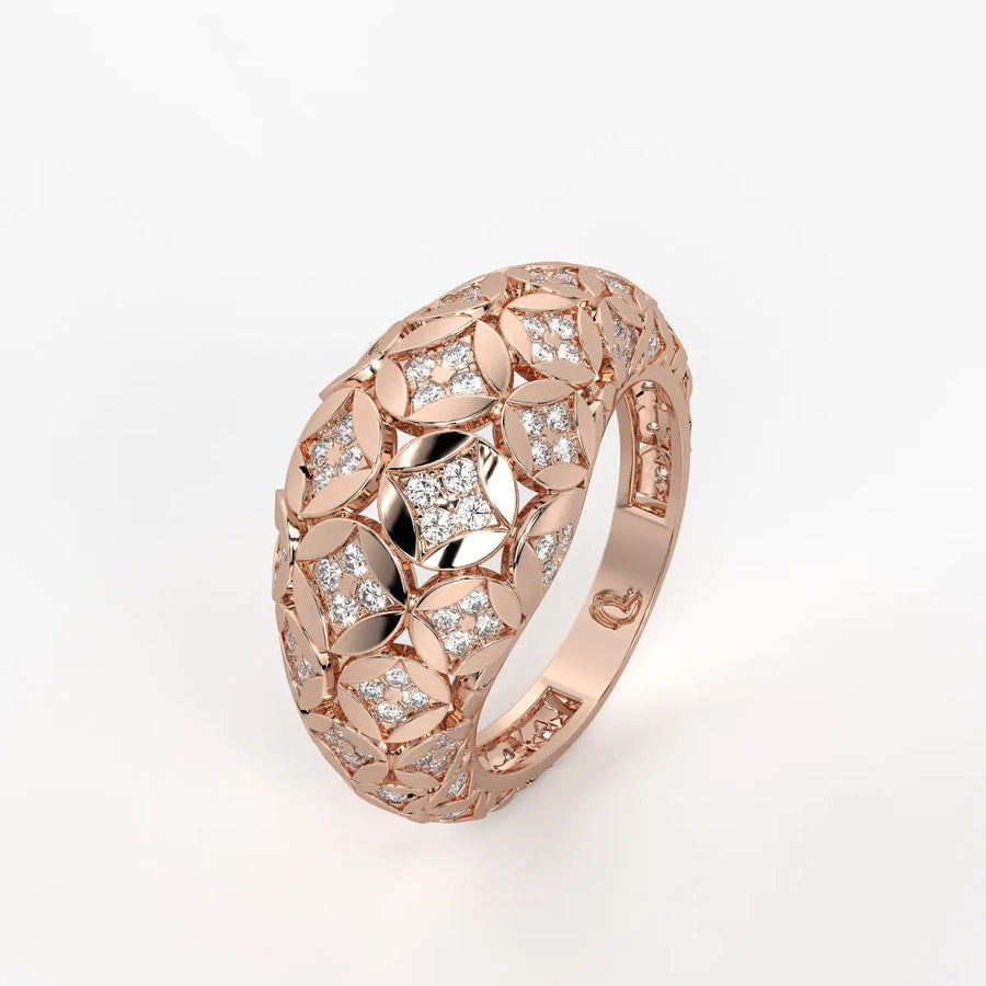 Floral Lattice Band Ladies Ring
