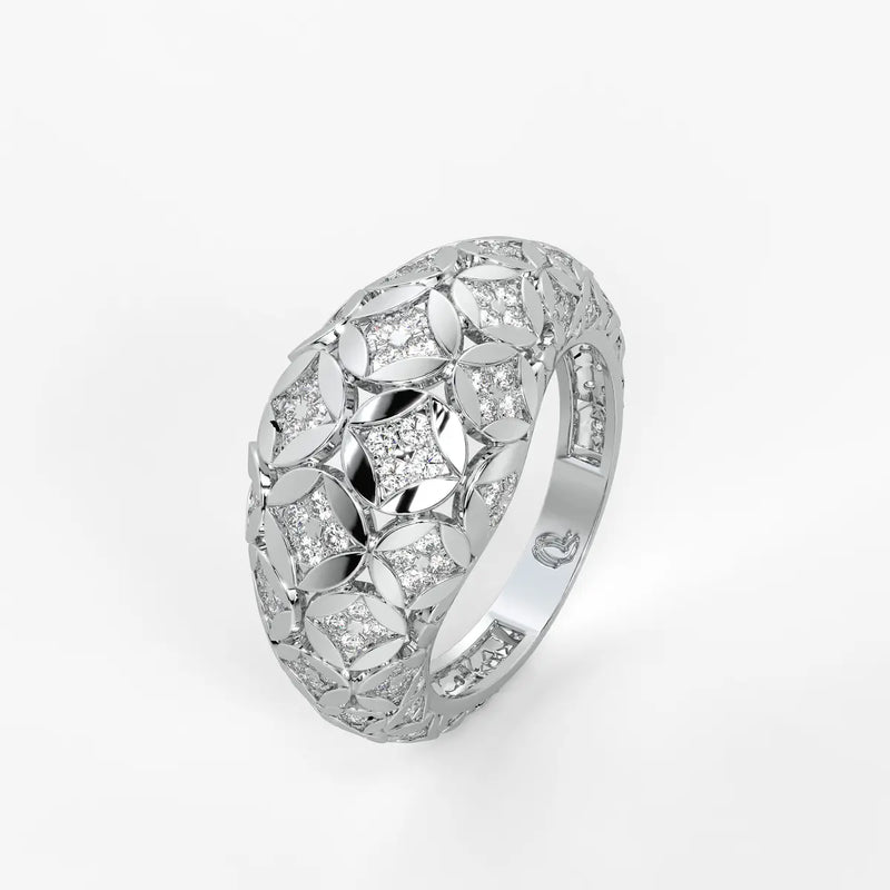 Floral Lattice Band Ladies Ring