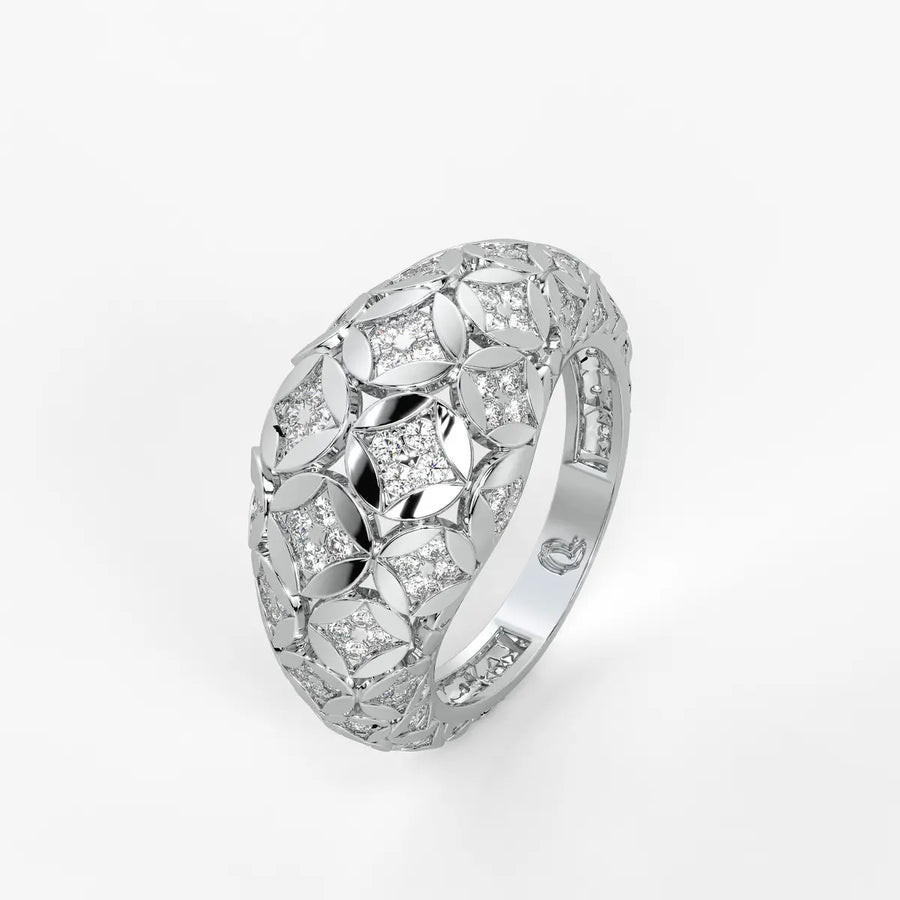Floral Lattice Band Ladies Ring