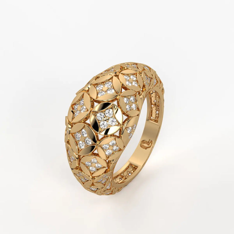 Floral Lattice Band Ladies Ring