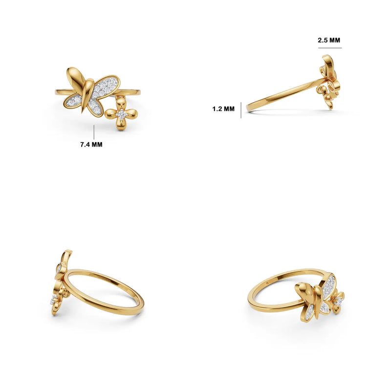 Whimsical Flutter Diamond Butterfly Ring