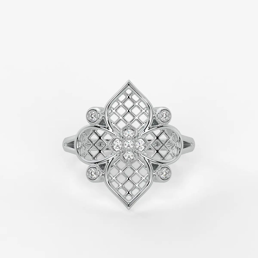 Aurelia Quatrefoil Lattice Diamond Ring