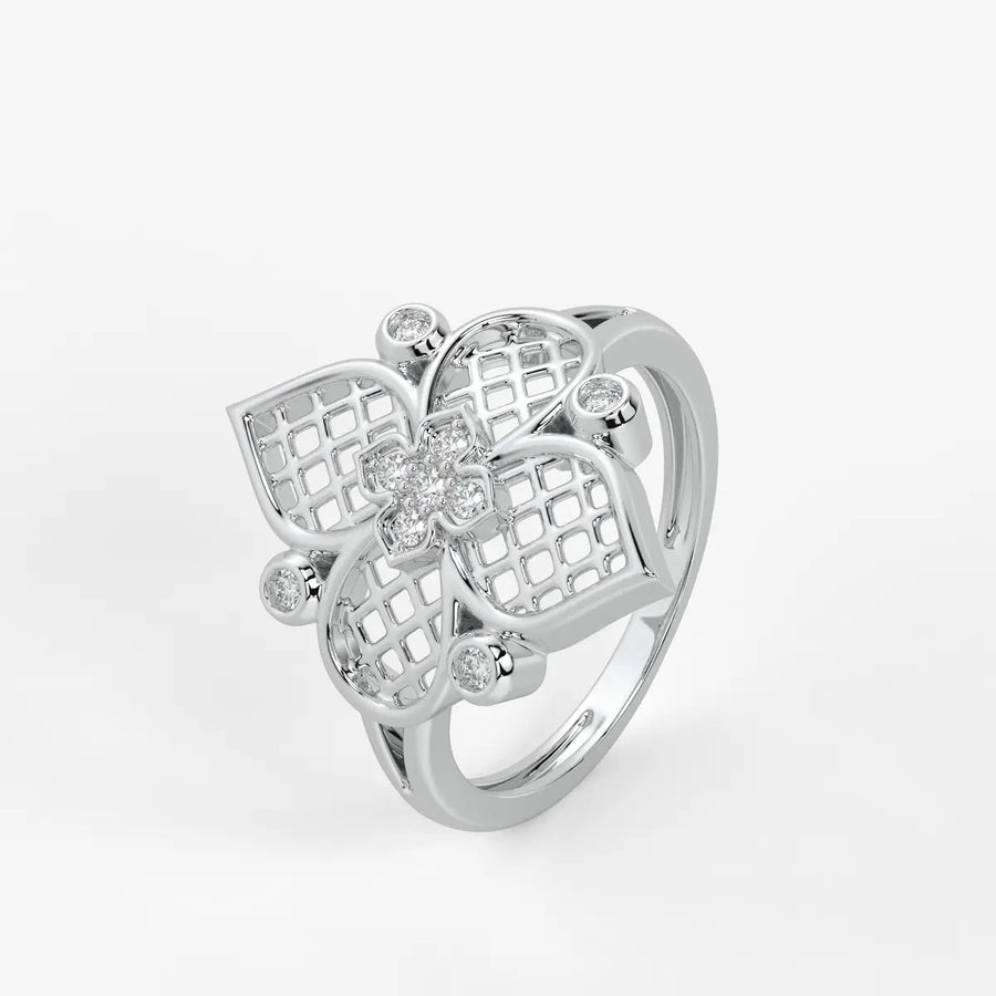 Aurelia Quatrefoil Lattice Diamond Ring