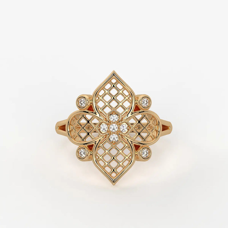 Aurelia Quatrefoil Lattice Diamond Ring