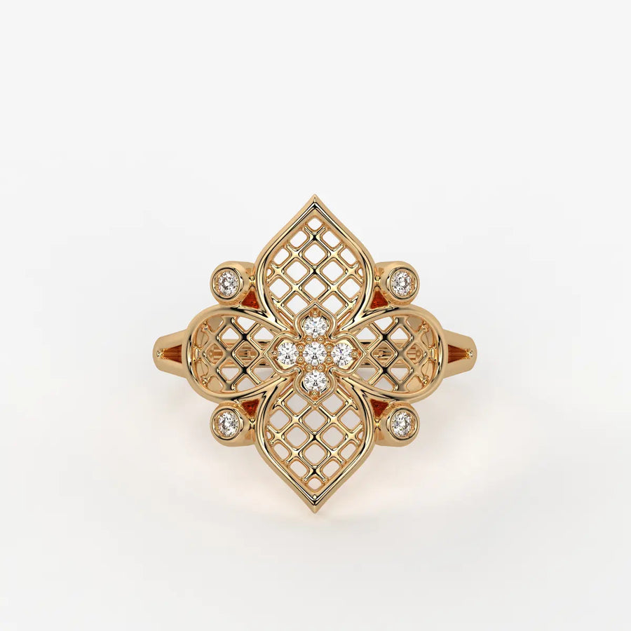 Aurelia Quatrefoil Lattice Diamond Ring