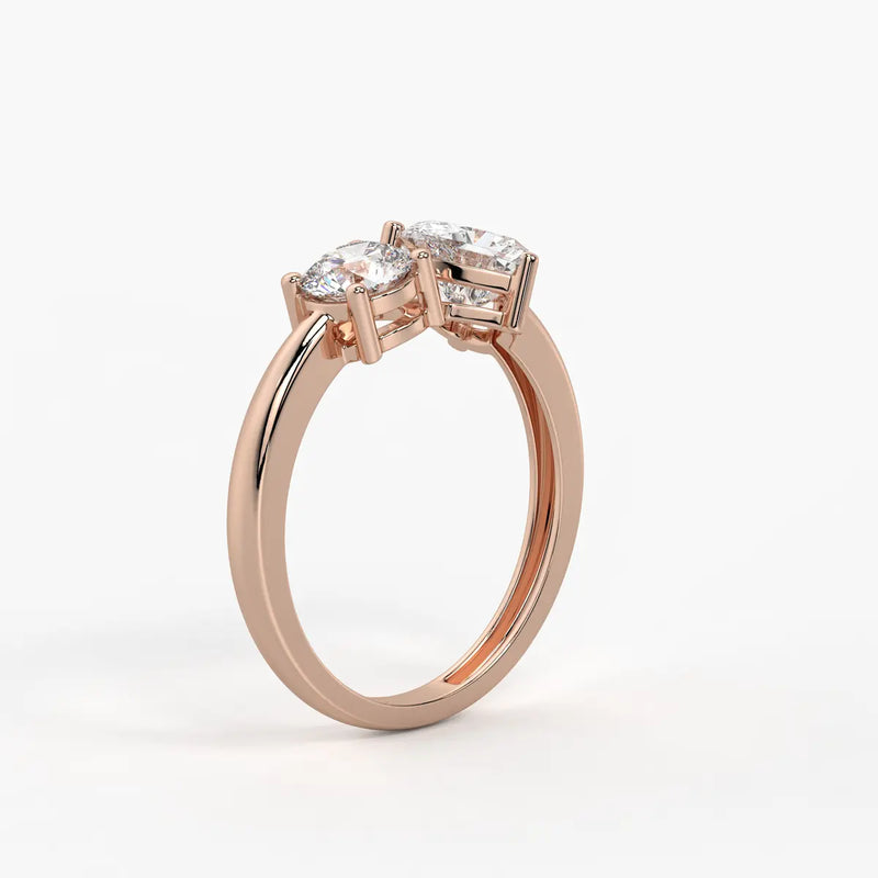 Amora Twin Glow Heart & Round Diamond Open Ring