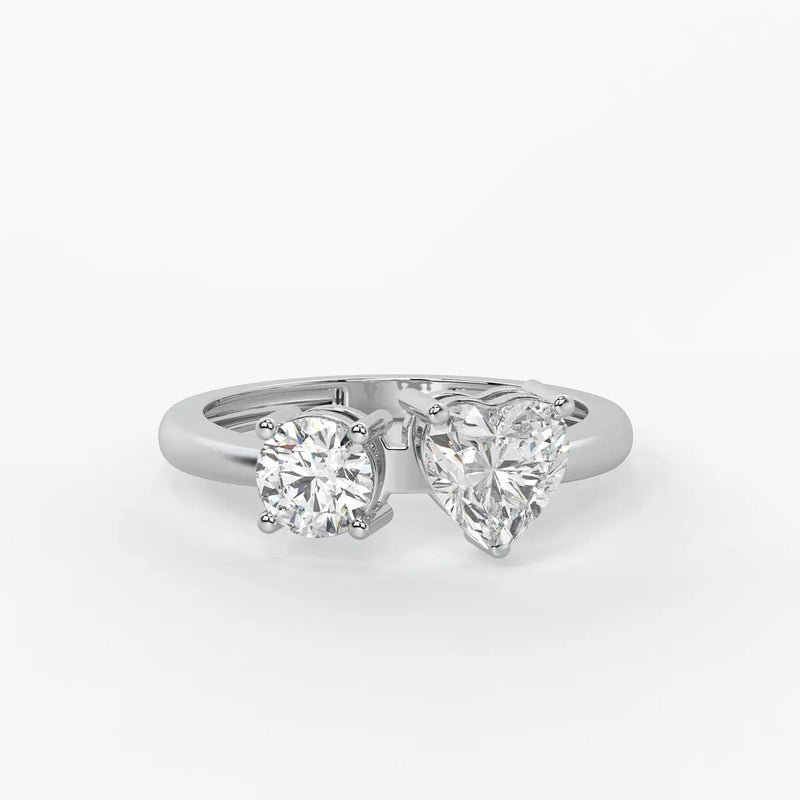 Amora Twin Glow Heart & Round Diamond Open Ring