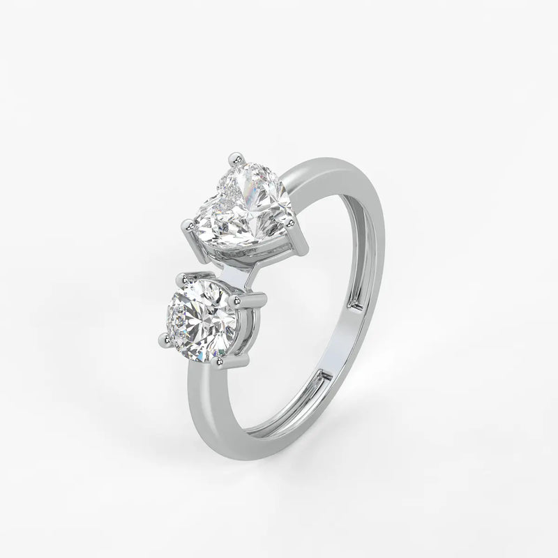 Amora Twin Glow Heart & Round Diamond Open Ring