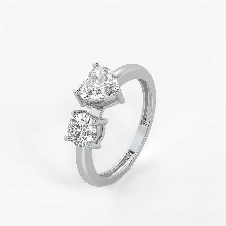 Amora Twin Glow Heart & Round Diamond Open Ring