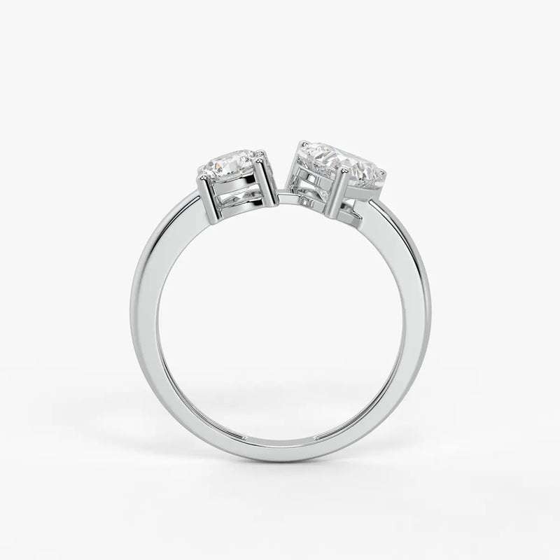Amora Twin Glow Heart & Round Diamond Open Ring