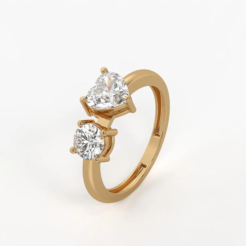 Amora Twin Glow Heart & Round Diamond Open Ring