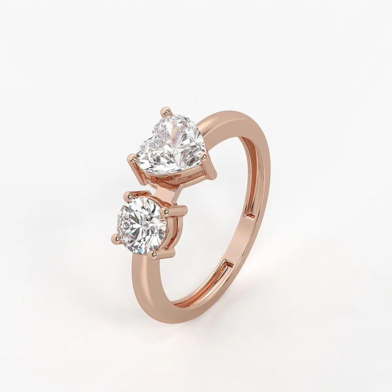 Amora Twin Glow Heart & Round Diamond Open Ring