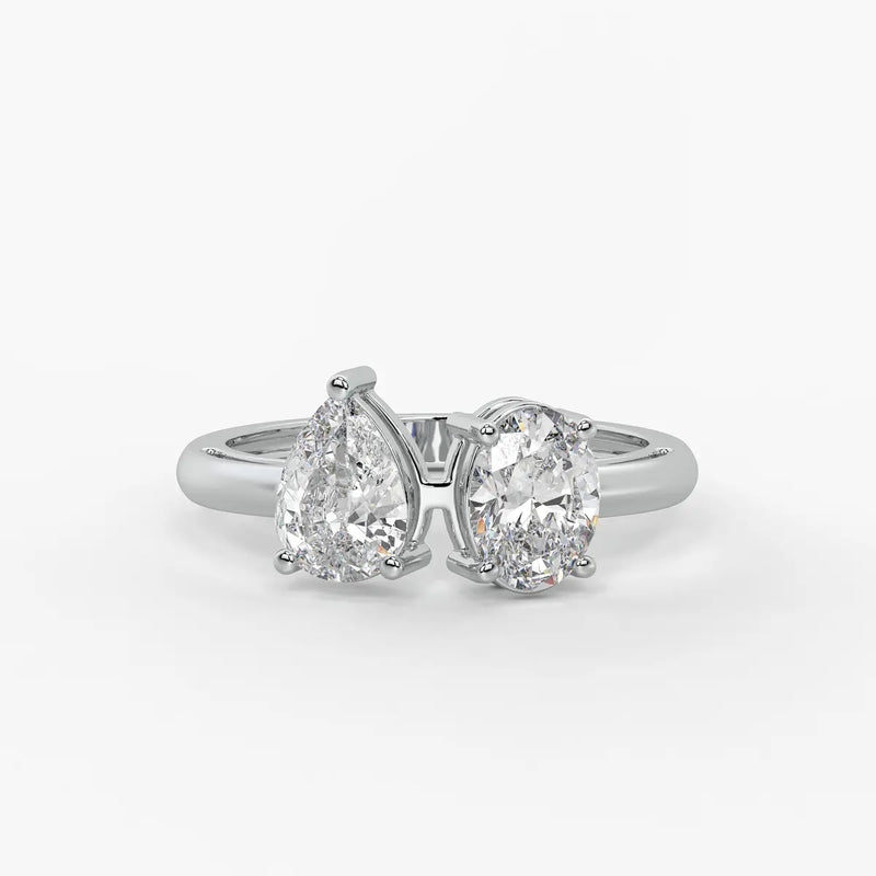 Evara Duo Sparkle Pear & Oval Diamond Open Ring