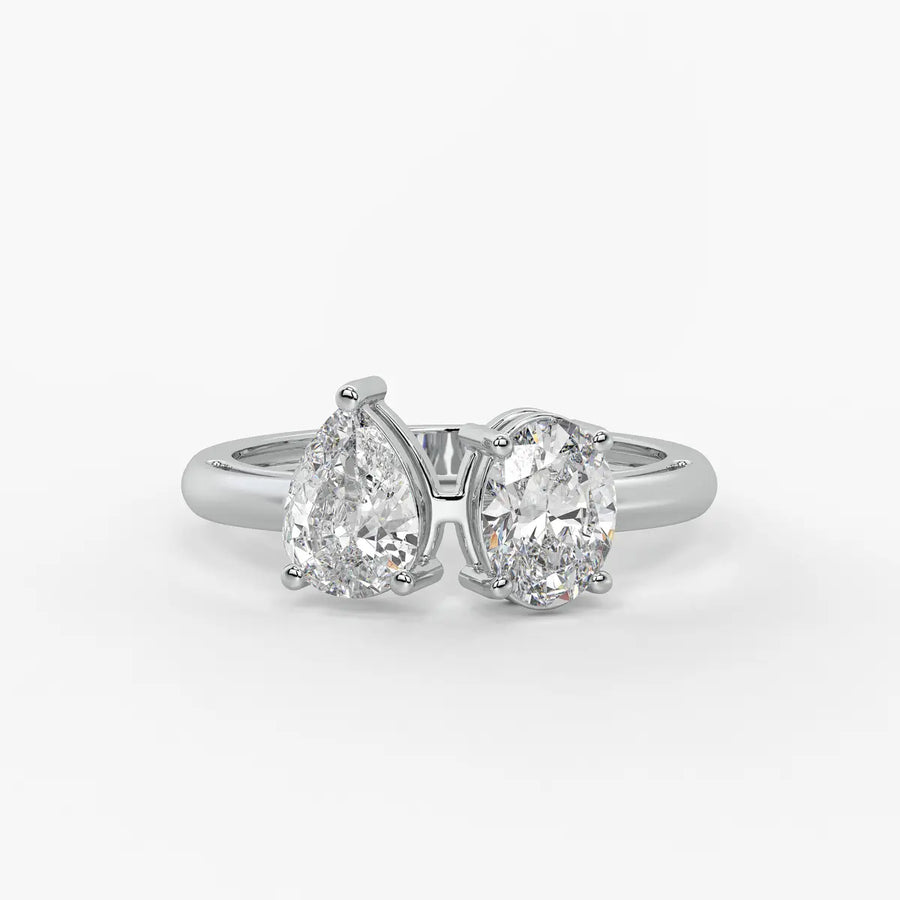 Evara Duo Sparkle Pear & Oval Diamond Open Ring