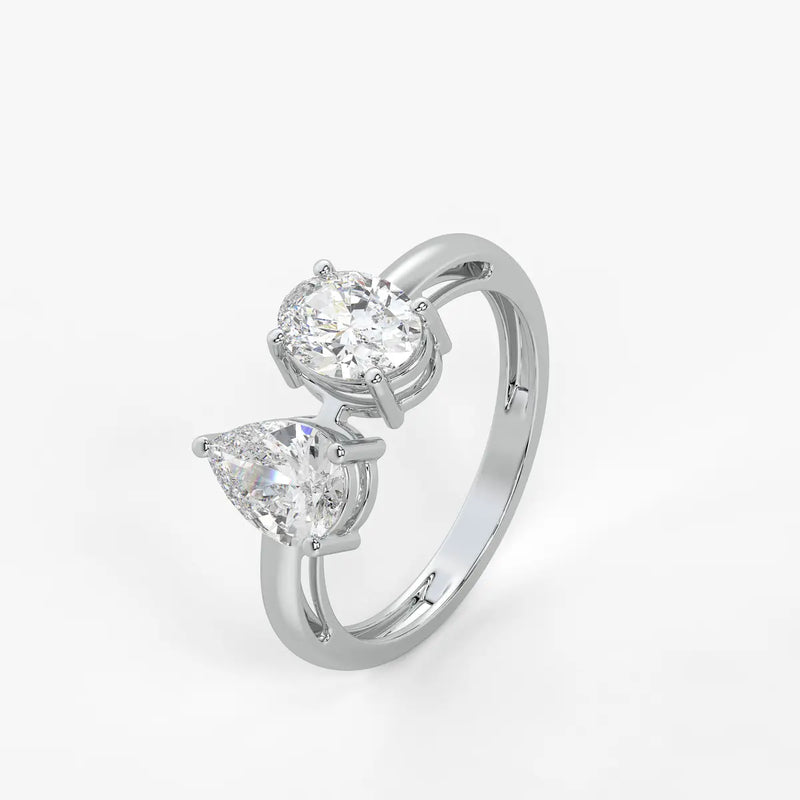 Evara Duo Sparkle Pear & Oval Diamond Open Ring