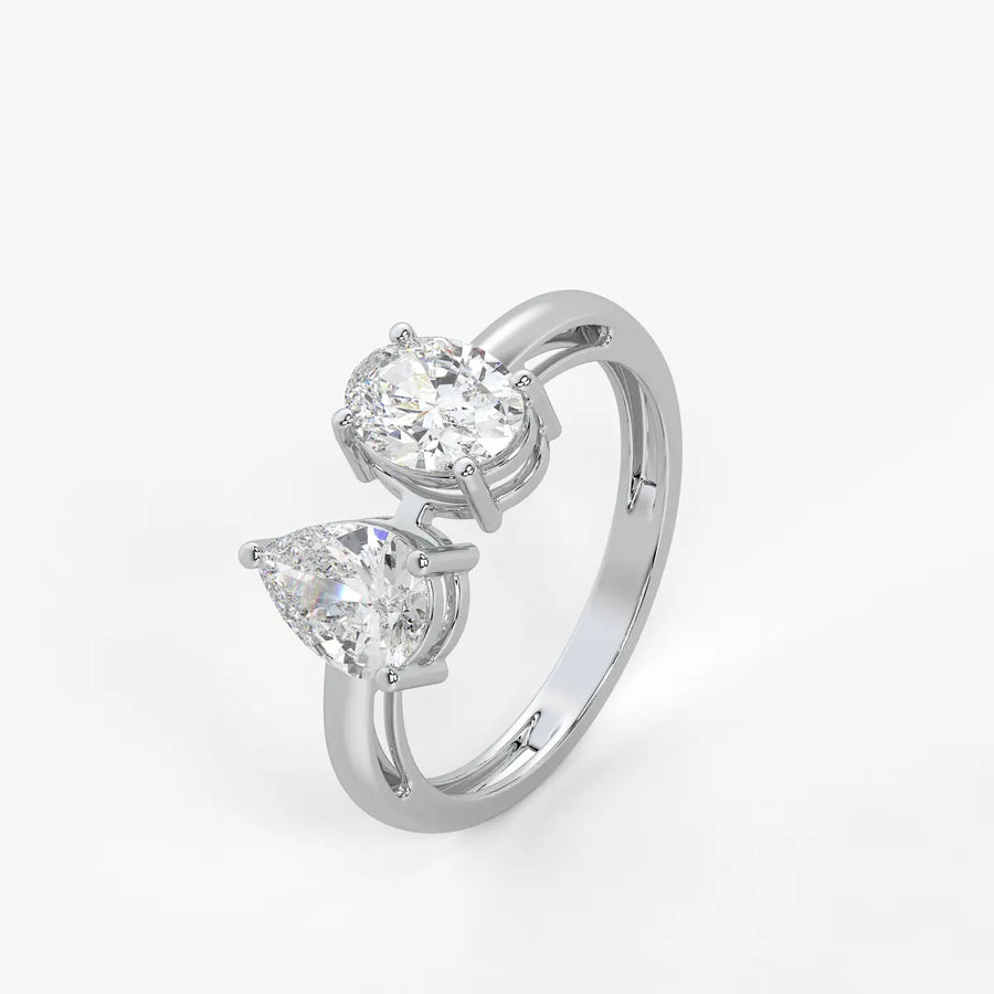 Evara Duo Sparkle Pear & Oval Diamond Open Ring