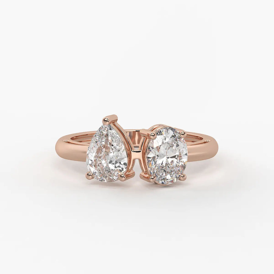Evara Duo Sparkle Pear & Oval Diamond Open Ring