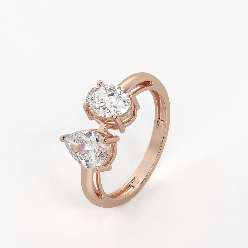 Evara Duo Sparkle Pear & Oval Diamond Open Ring