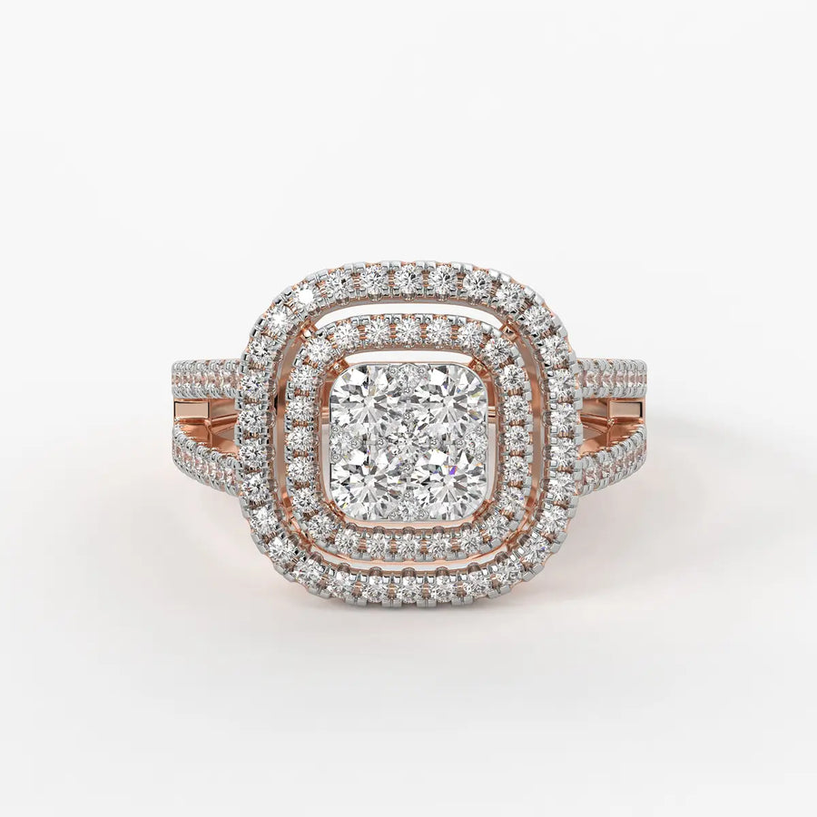 Cushion Halo Split Band Ladies Ring
