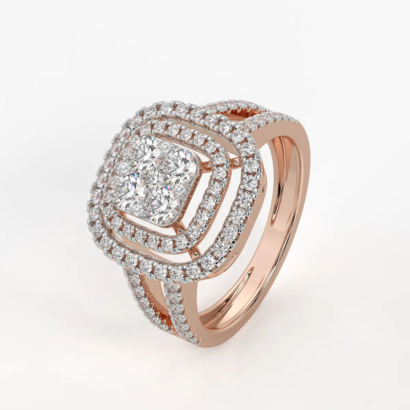 Cushion Halo Split Band Ladies Ring
