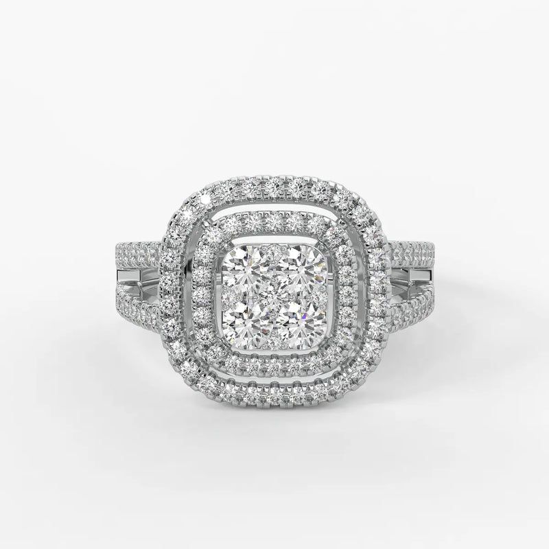 Cushion Halo Split Band Ladies Ring
