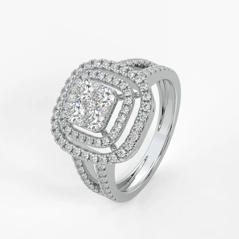Cushion Halo Split Band Ladies Ring
