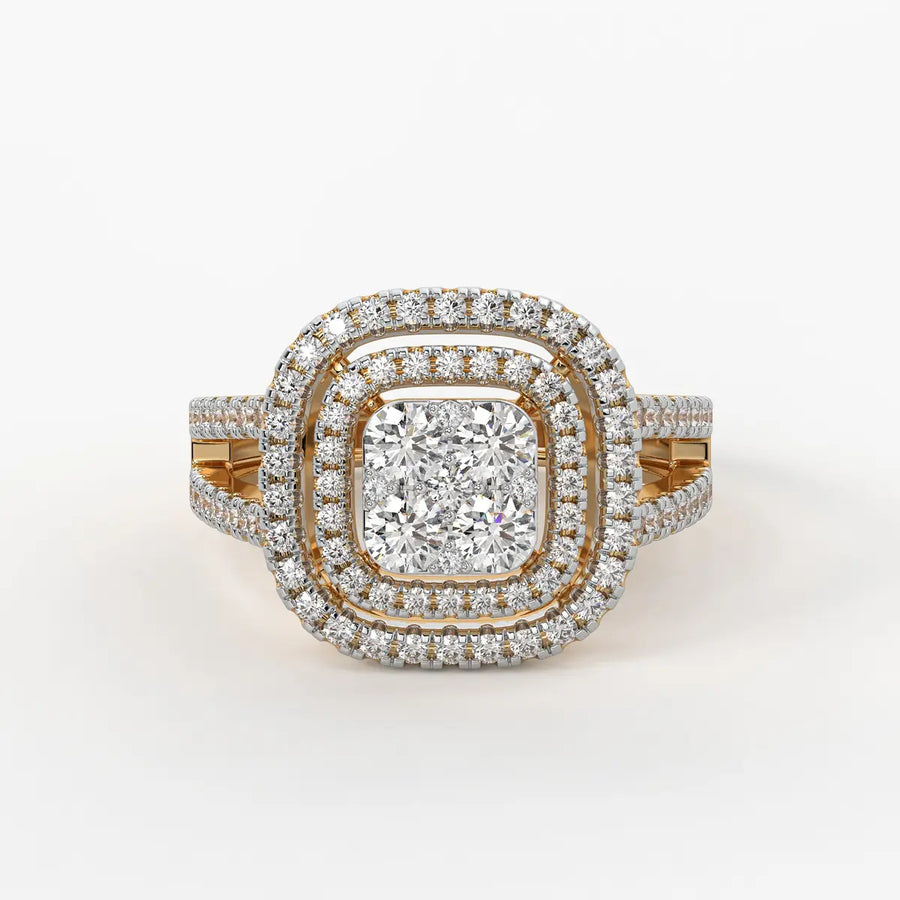 Cushion Halo Split Band Ladies Ring