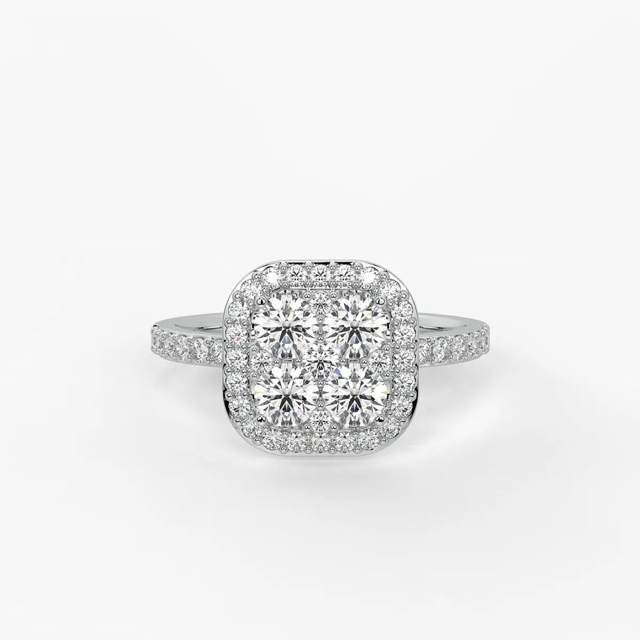 Elvara Cushion Halo Cluster Diamond Ring