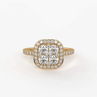 Elvara Cushion Halo Cluster Diamond Ring