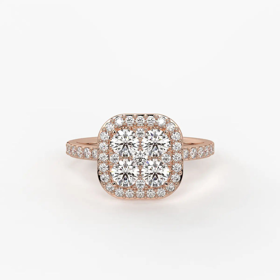 Elvara Cushion Halo Cluster Diamond Ring