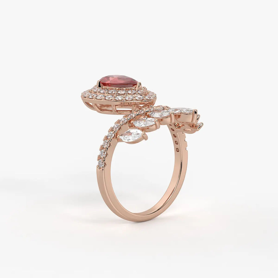 Zenvira Regal Drop Halo Diamond Statement Ring