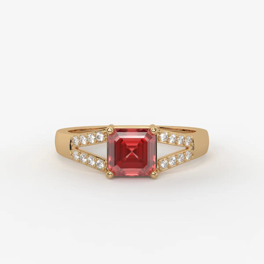 Crimson Crest Solitaire Ring