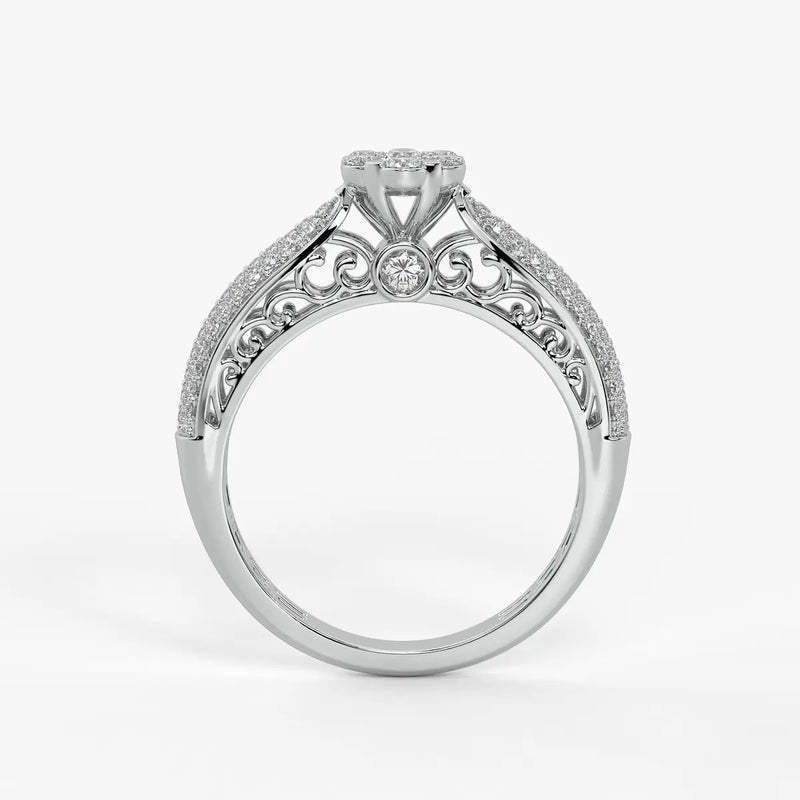 Floral Cluster Pave Ladies Ring