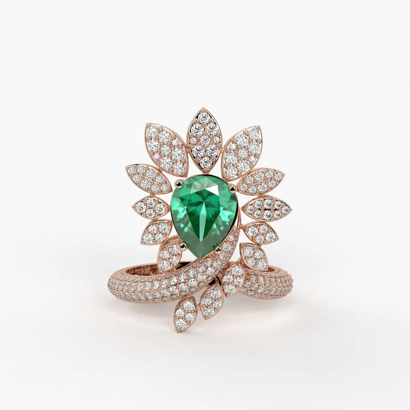 Pear Floral Halo Ladies Ring