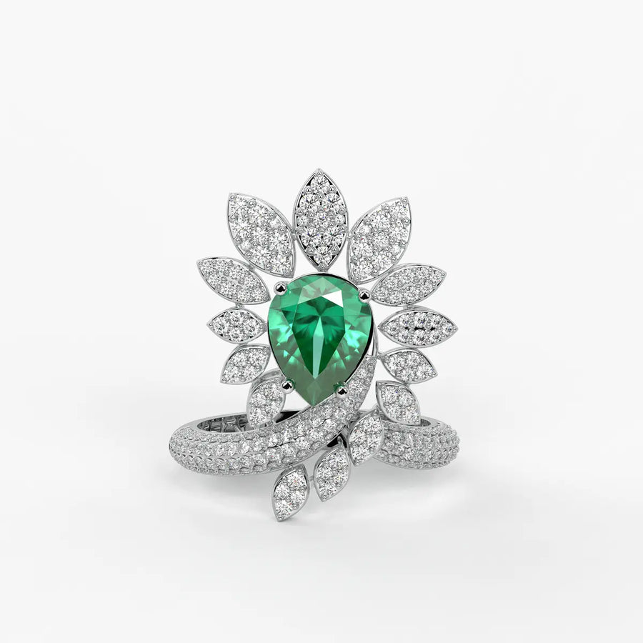 Pear Floral Halo Ladies Ring
