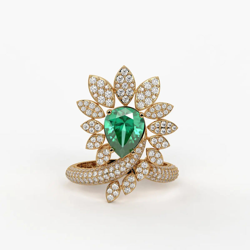 Pear Floral Halo Ladies Ring