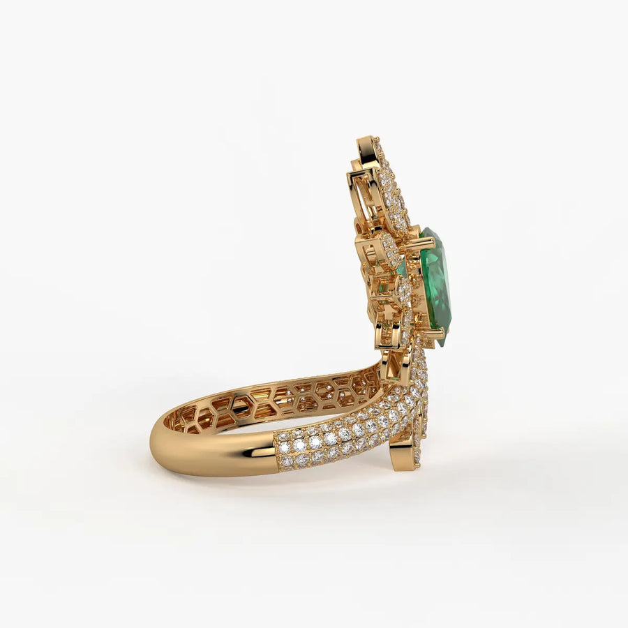 Pear Floral Halo Ladies Ring
